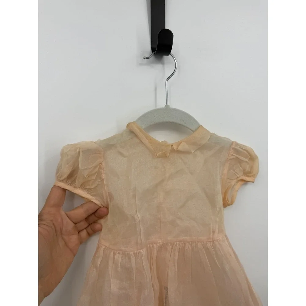 Bonnie Maid 322 Dress Toddler 2 Peach Vintage Sheer‎ Organza Lace Puffy Sleeve